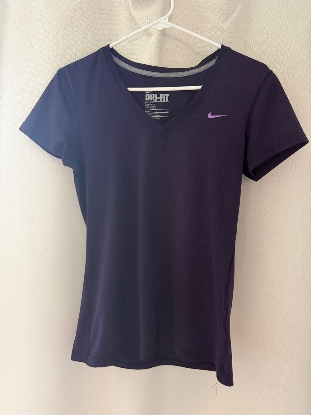 Nike Dri-FIT Short Sleeve V-Neck Top - Dark Purple with Light Purple Swoosh